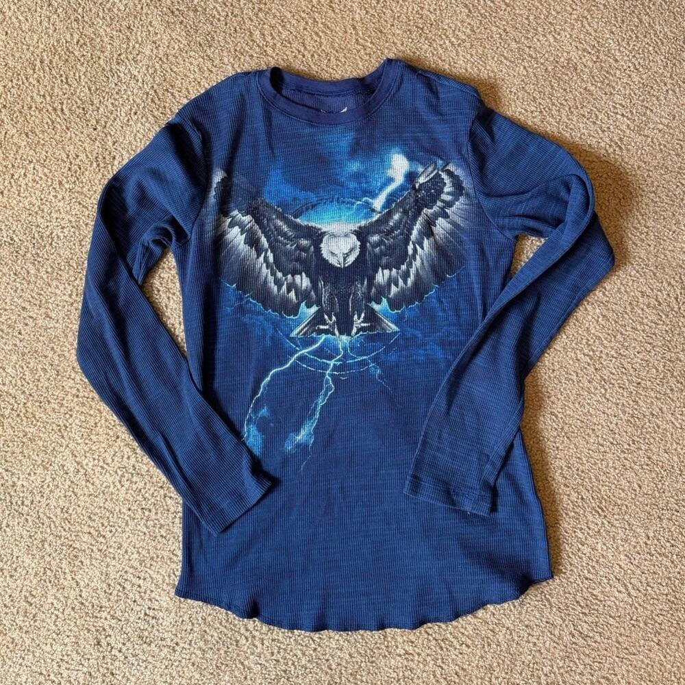 Vintage Y2K Faded Glory Eagle Lightning Graphic Thermal Shirt L